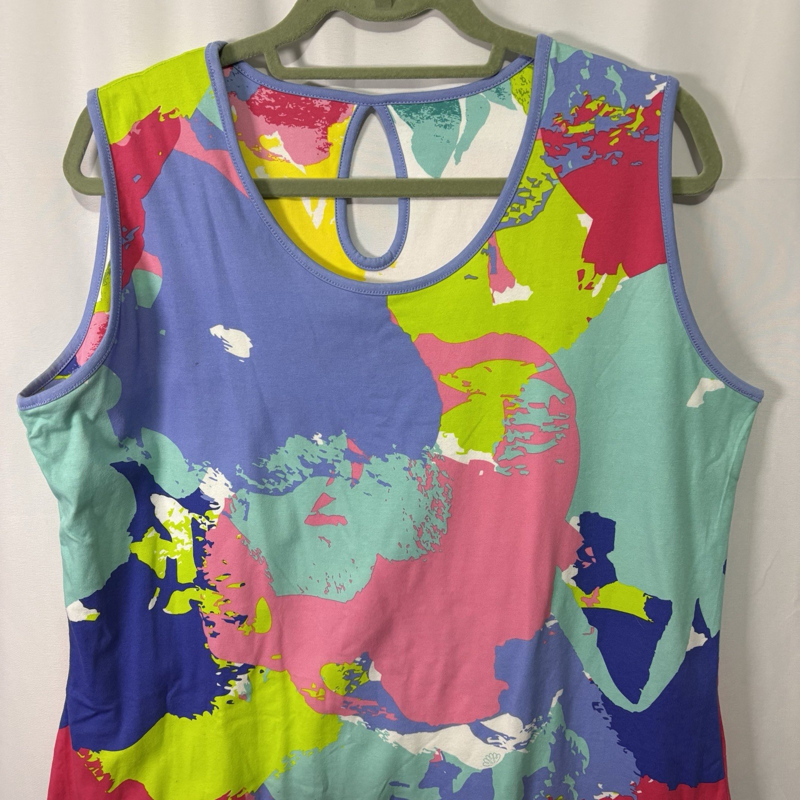 Ana Clare Reversible Dress Shift Printed Sleeveless XL Scallop Hem Colorful