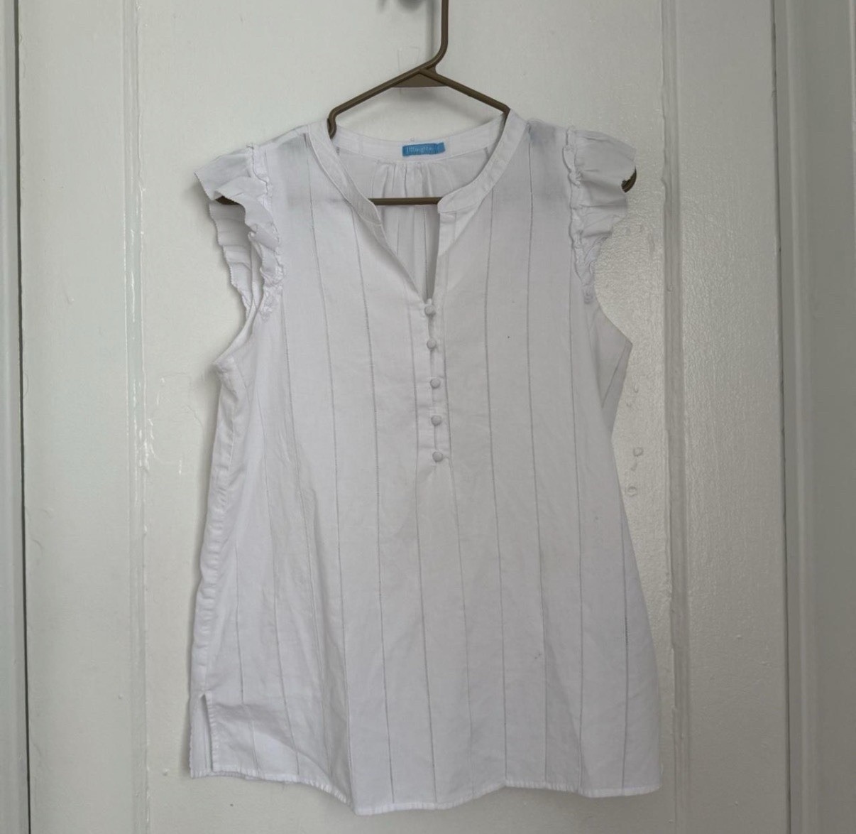J McLaughlin White Alisa Blouse With Flutter Sleeves