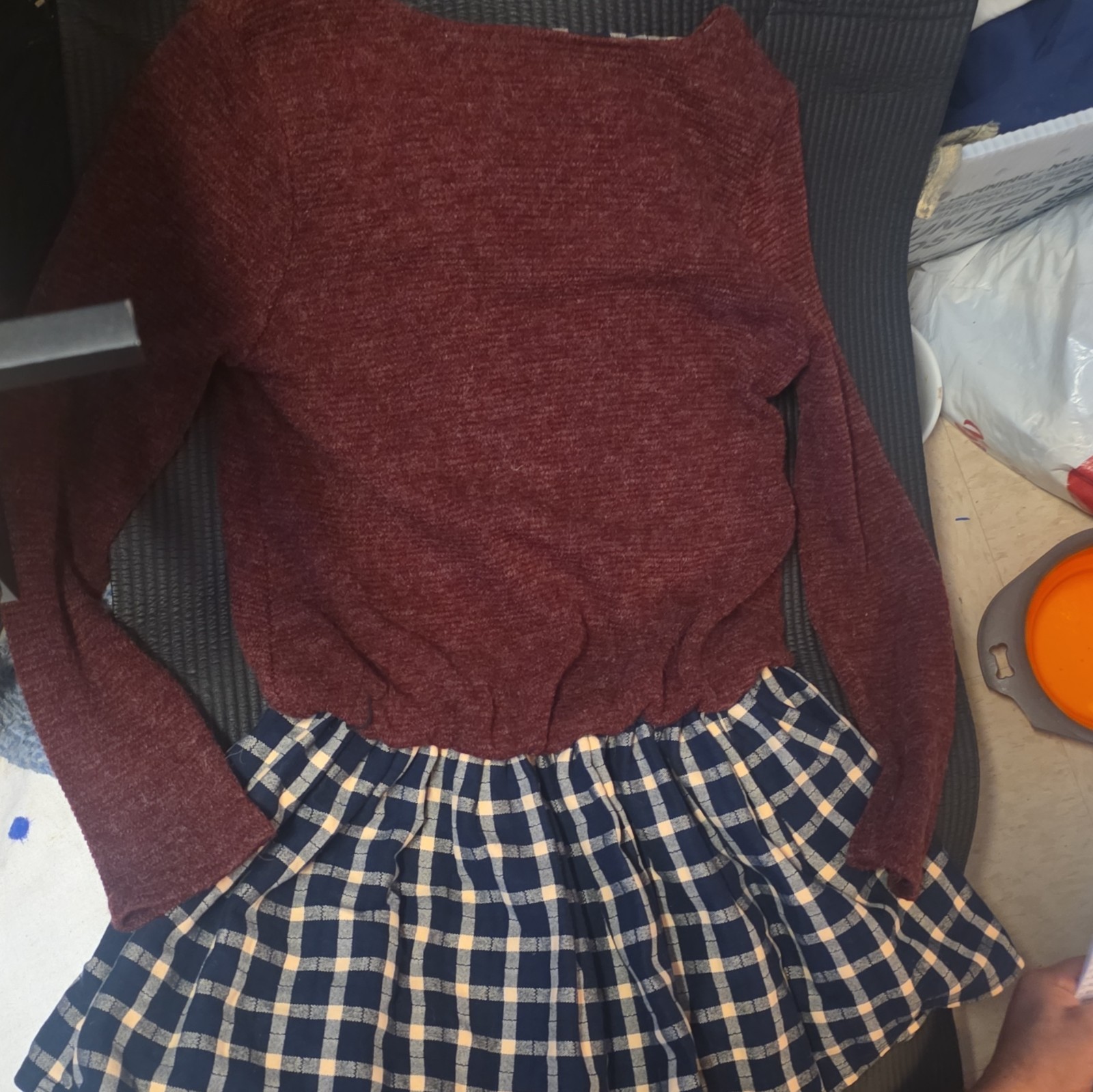 VM Women’s M Burgundy and Blue Plaid Schoolgirl’s/Cross-dresser Dress