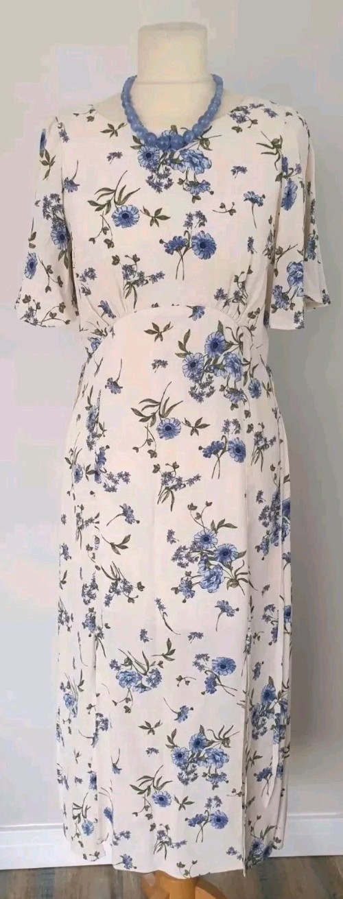Vintage 1930s 1940s style Cream Blue floral Summer garden party dress Size 12