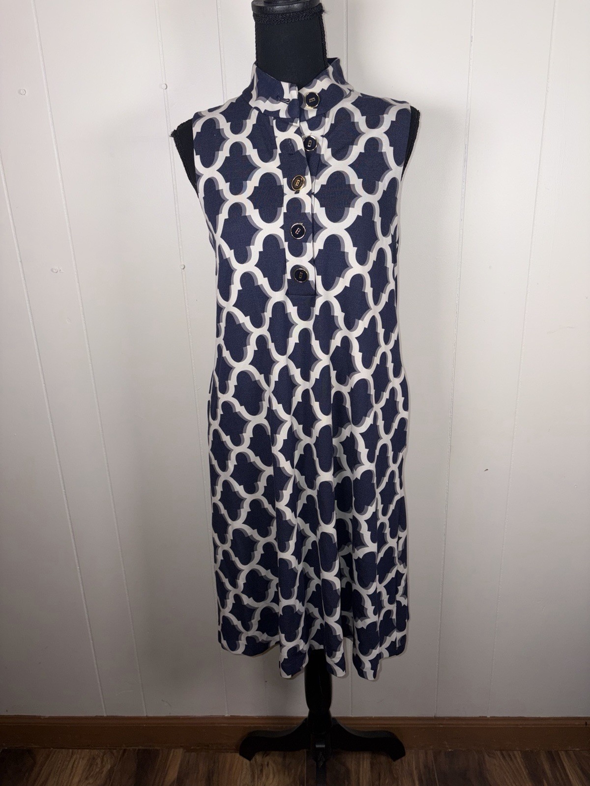 J.McLaughlin Catalina Cloth Shirt Dress Medium Navy White Pockets Buttons