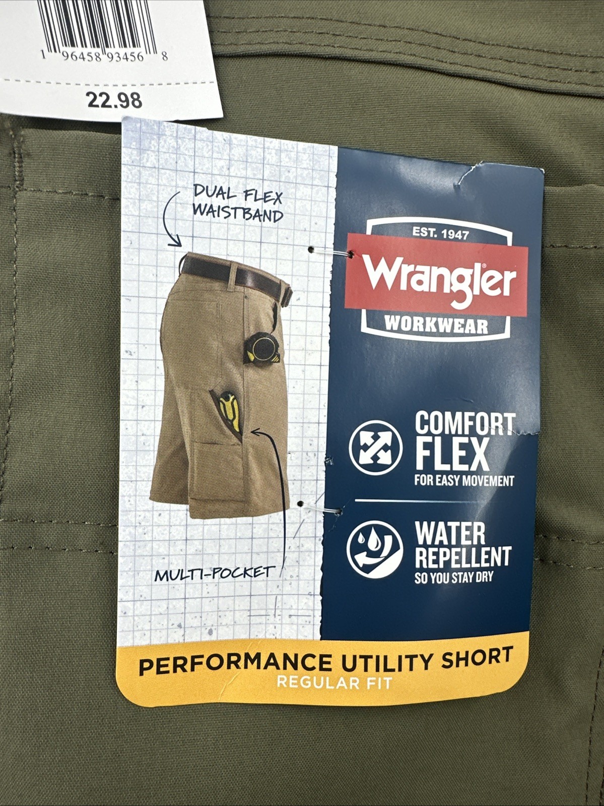 Wrangler Workwear Performance Utility Shorts Mens Green Work Comfort Flex