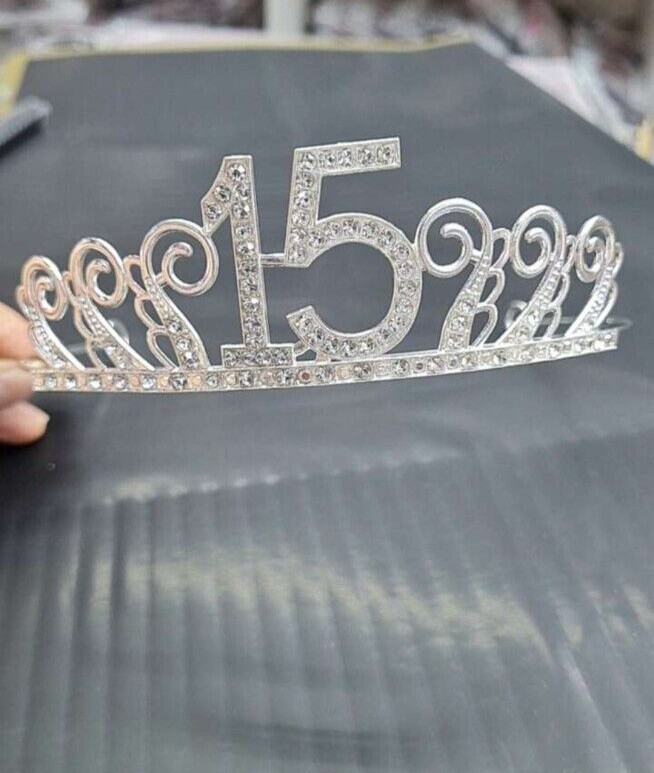 Quinceanara Tiara Crown Rhinestones Mis 15 Corona Sweet 15 Birthday(USA seller)