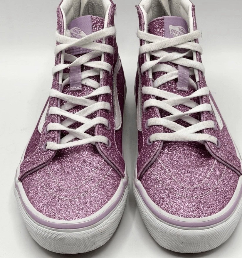 VANS Sk8-Hi Kids High Top Sneakers Purple/White Glitter Lace Up Zip US 2.5