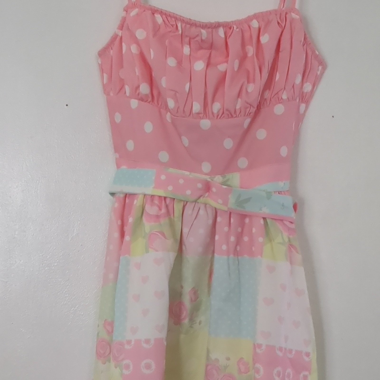 Retro-stage Pink Polka Dot Fit & Flare Square Neck Sleeveless Zip Dress Small
