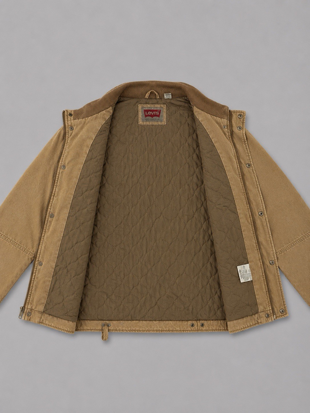 Levi’s Men’s Brown Quilted Lined Jacket M Zip/Snap Stand-Up Collar