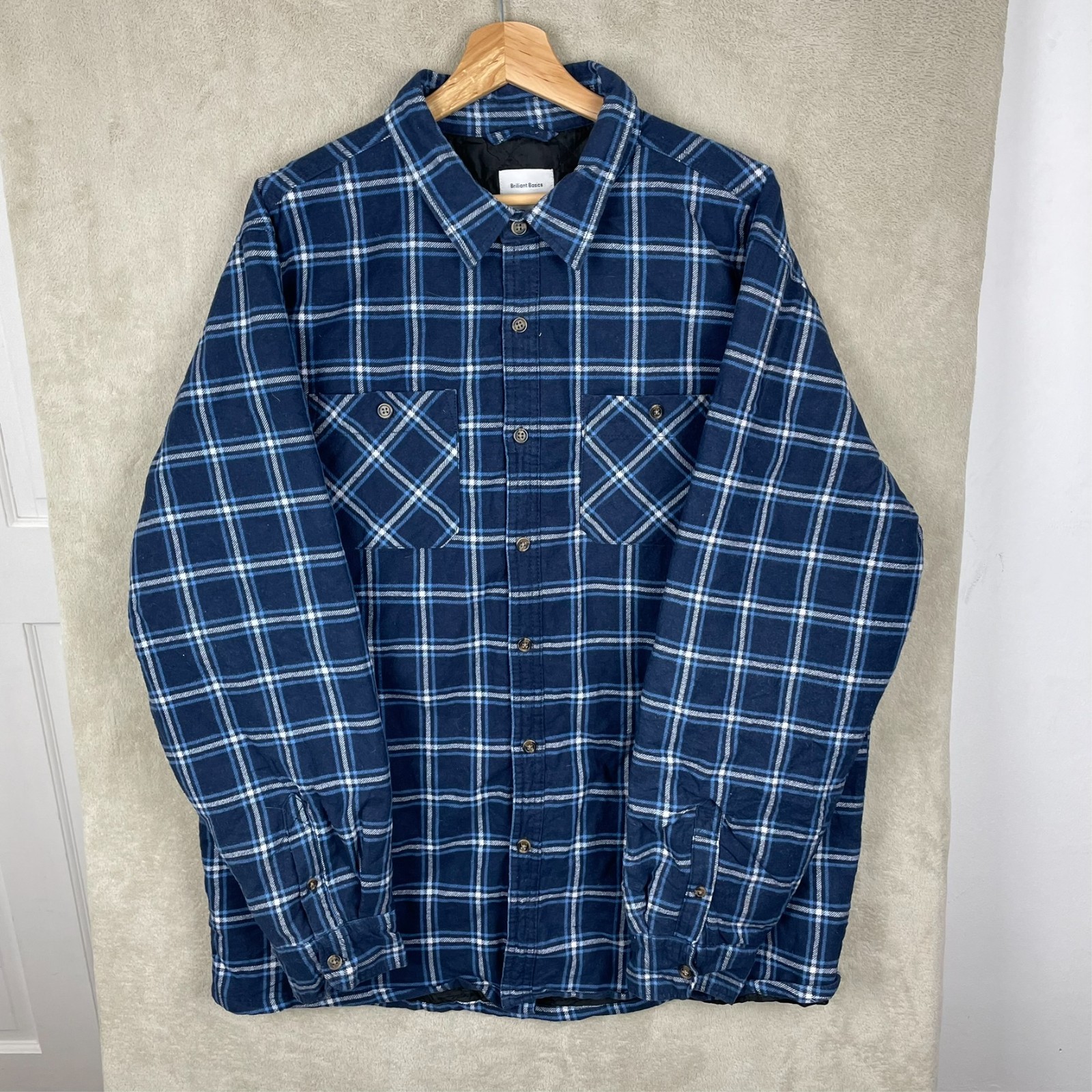 Men’s Lined Blue Flannel Shacket Jacket Size XL Extra Large Striped Button Up