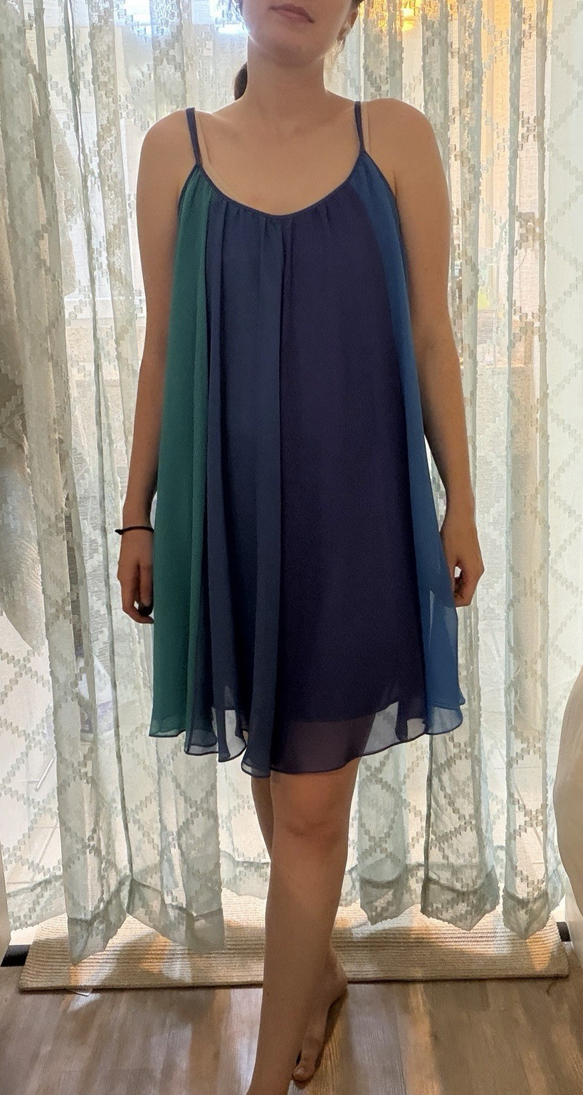 Free People Gauze Tent Dress Large Festival Dance Circus Fairy Blue Green Purple