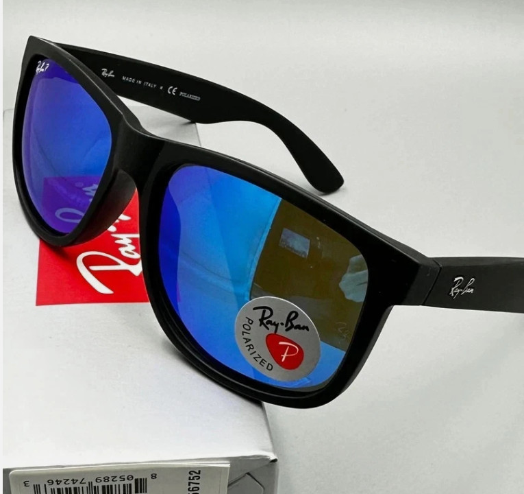 Ray-Ban Justin RB4165 622/55 Rubber Black Blue Mirror Polarized Sunglasses 54 mm