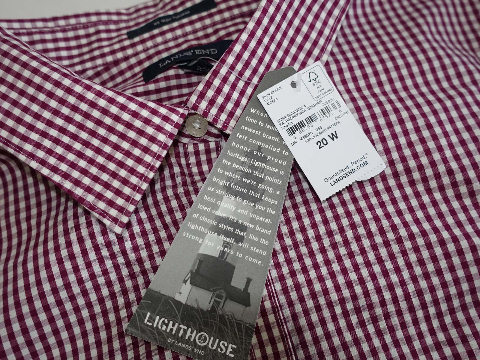 Lands’ End Women’s No Iron Supima Cotton Shirt Size 20W NWT Raspberry Gingham