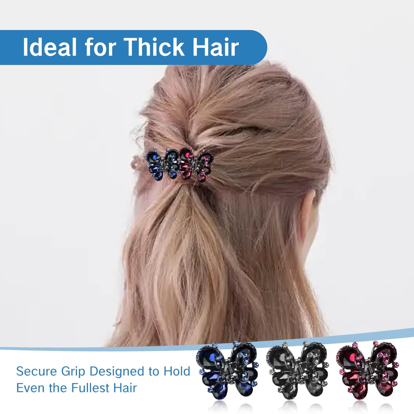 KMYZQDV 3Pcs Rhinestone Butterfly Hair Clips Mini Claw Clip for Assorted