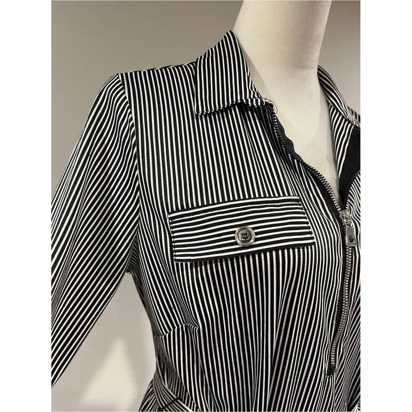 Striped Black & White Shirt Dress with Tie Belt size large