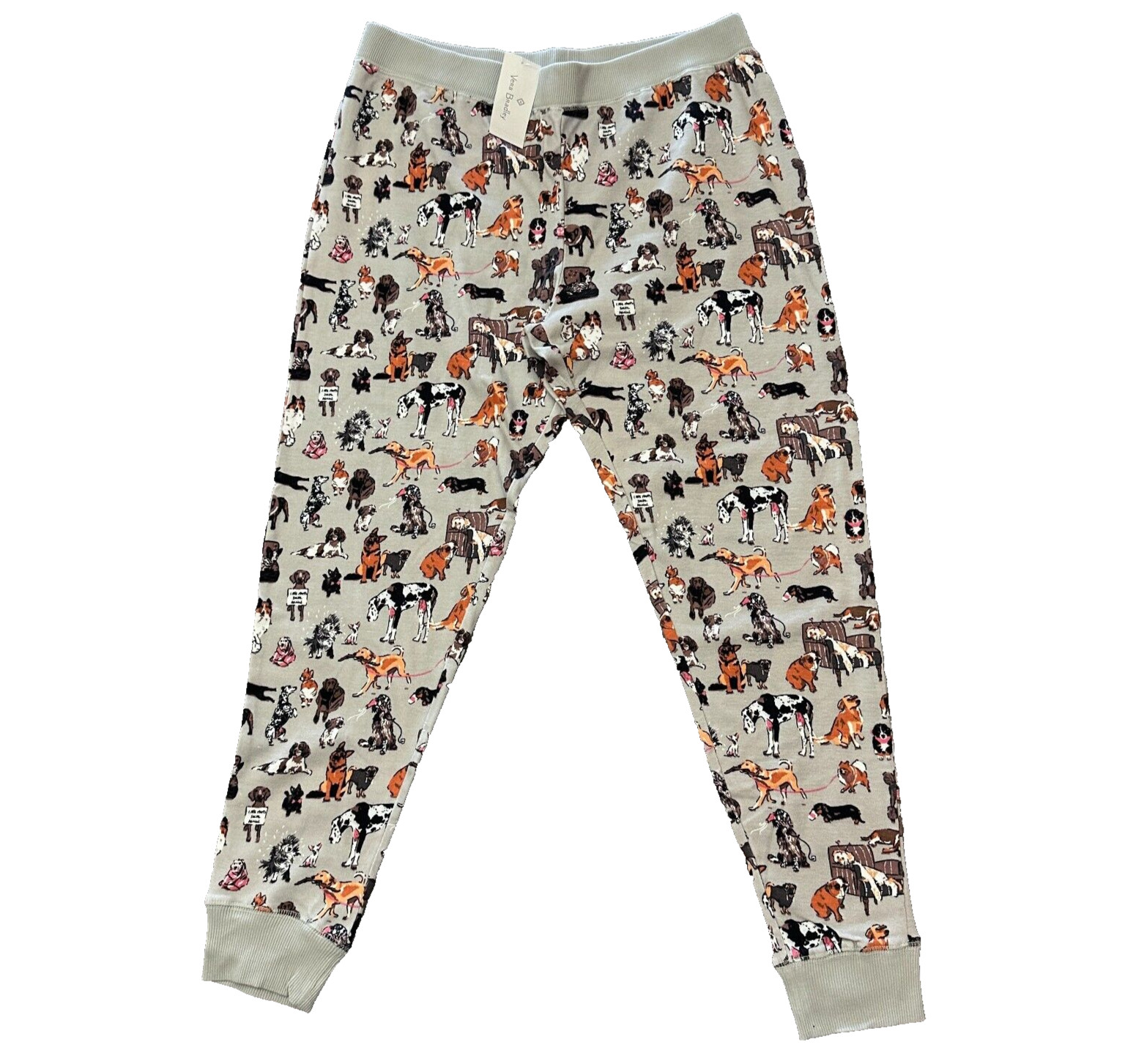 Vera Bradley Ribbed Cotton Jogger Pajama Pants Dog Show Print Gray NWT