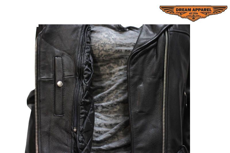 Premium Black Women Classic Fit Motorcycle Leather Soft Quilted Belted Jacket