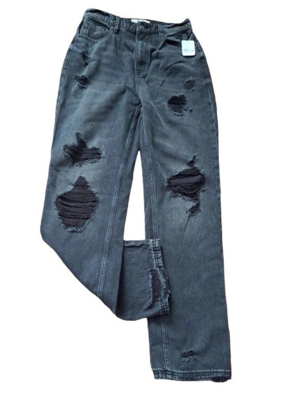 Free People Curvy Straight Factory Ripped Black High Rise Denim Jeans 29