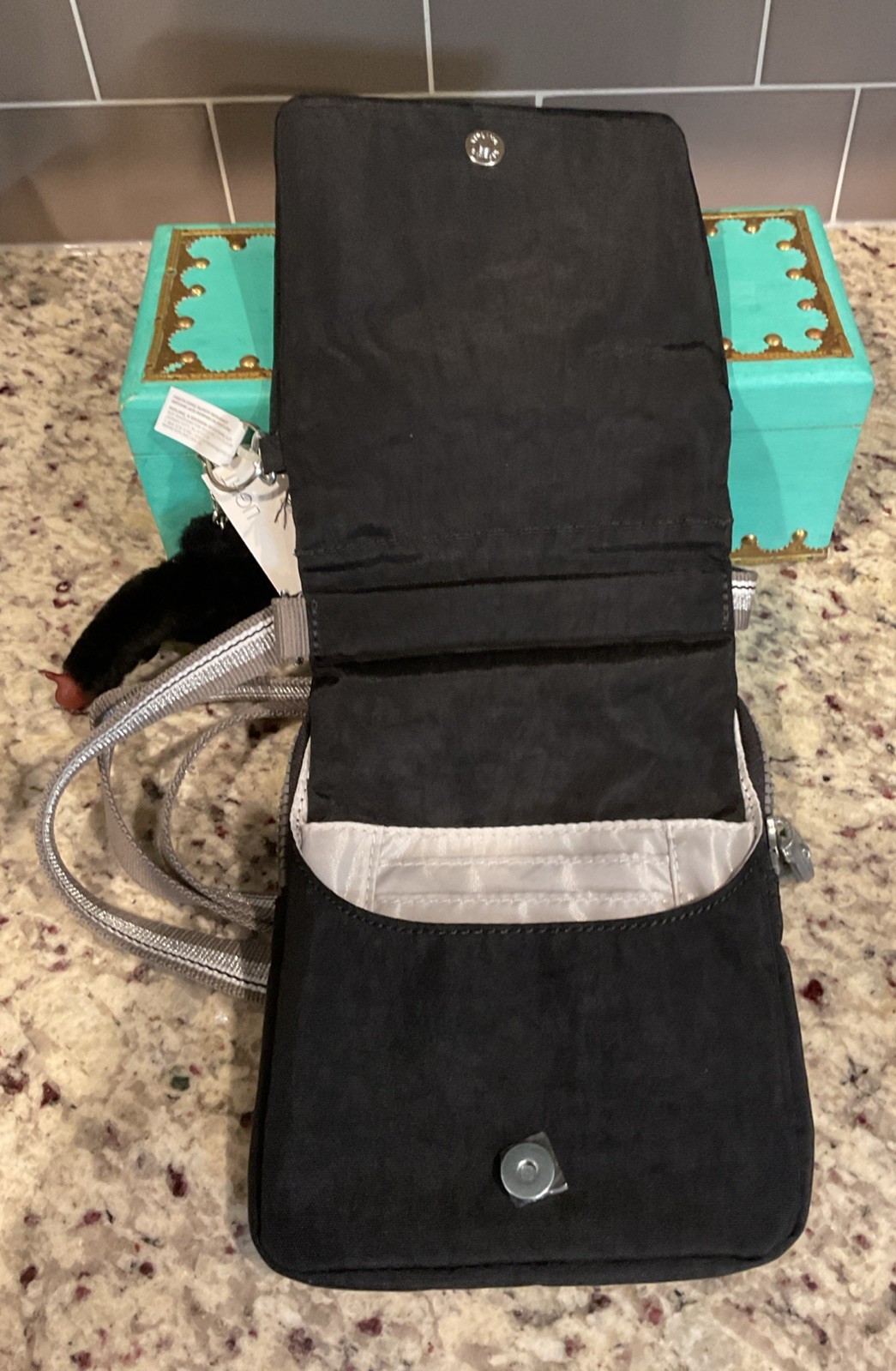 KIPLING New Eldorado Crossbody Bag Adjustable Silver Strap Black K1A787 MSRP$69