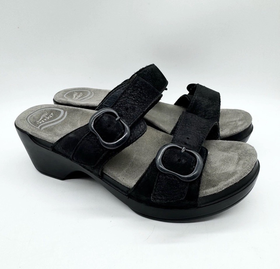 Dansko Sophie Double Buckle Strap Platform Comfort Slip-on Sandals Black Size 36
