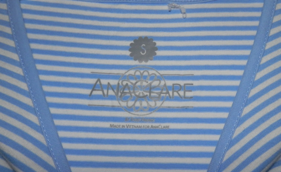 Women’s Ana Clare 3/4 Sleeve Blue White Stripe Dress sz Small