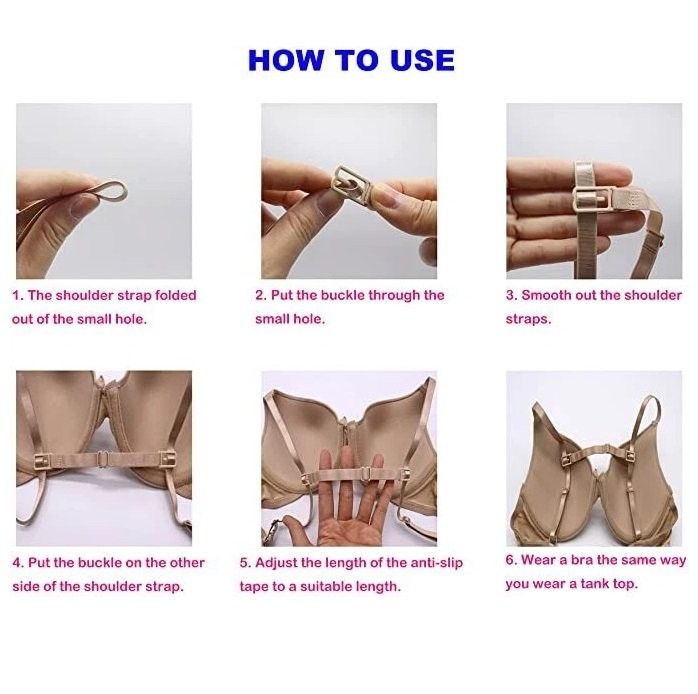 2x Women Bra Straps Holder Anti-slip Elastic Adjustable Clips With Metal Buckles