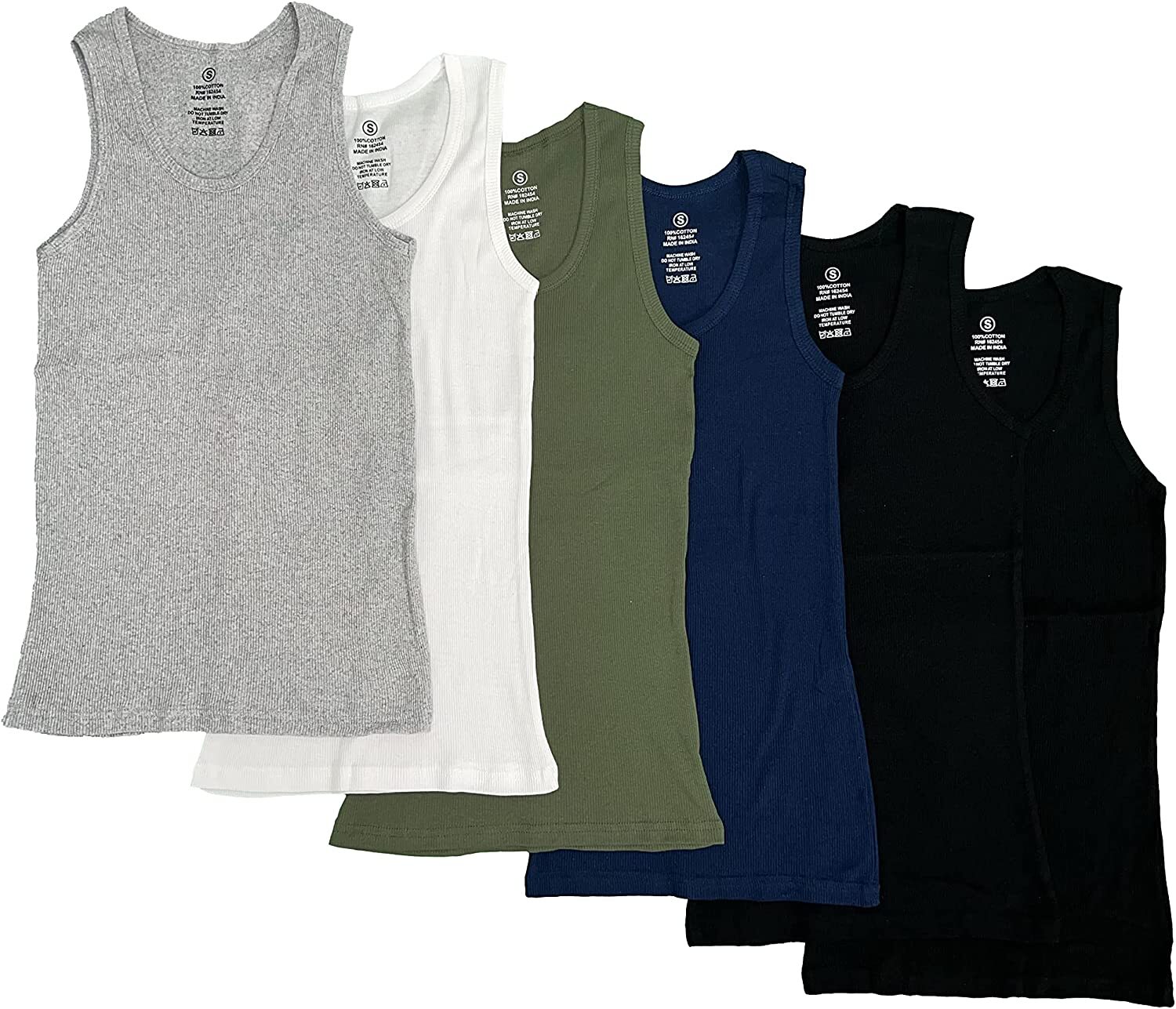 Studio 3 Mens 6 Pack Tagless Ribbed Slim Fit Muscle Tank Tops S, M, L, XL, 2XL