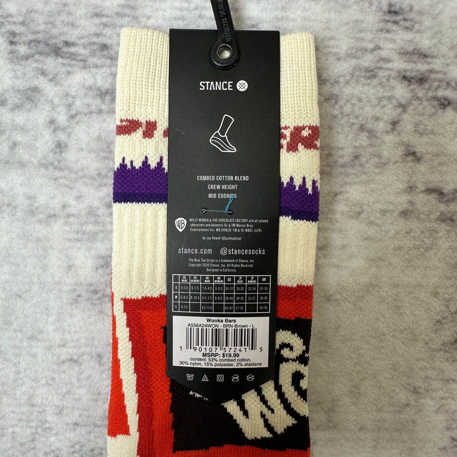 NWT Stance Wonka Bars Willy Wonka Chocolate Factory Crew Socks Men’s Large 9-13