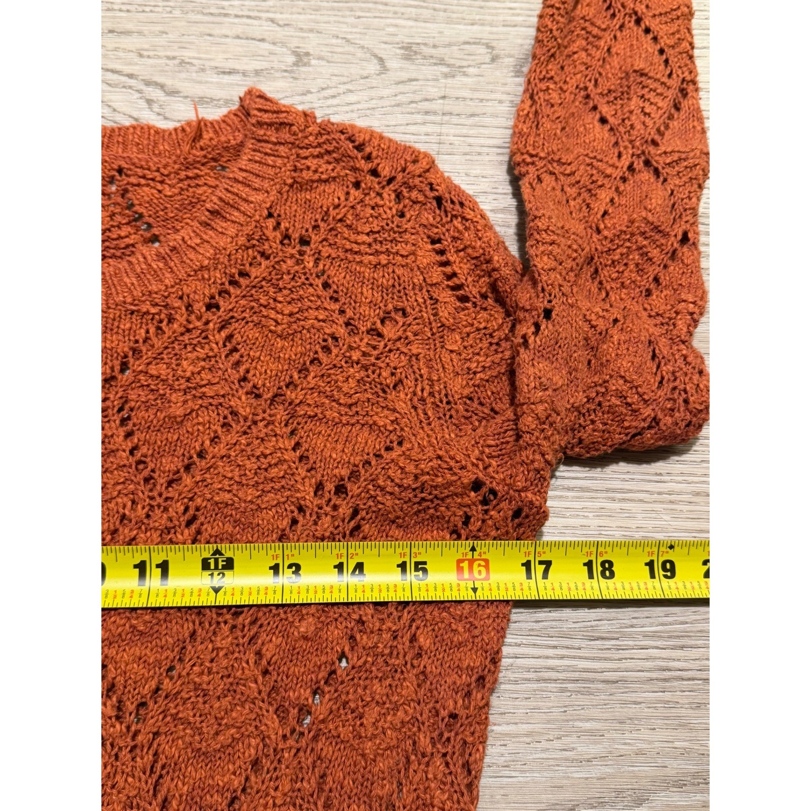 Mossimo Supply Co Womens Small Burnt Orange Pointelle Knit Cotton Sweater Rust
