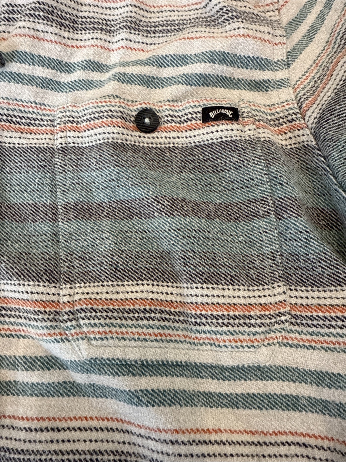 Billabong Baja Flannel Button Up Jacket Shacket Sz L Blue Green Striped Hooded