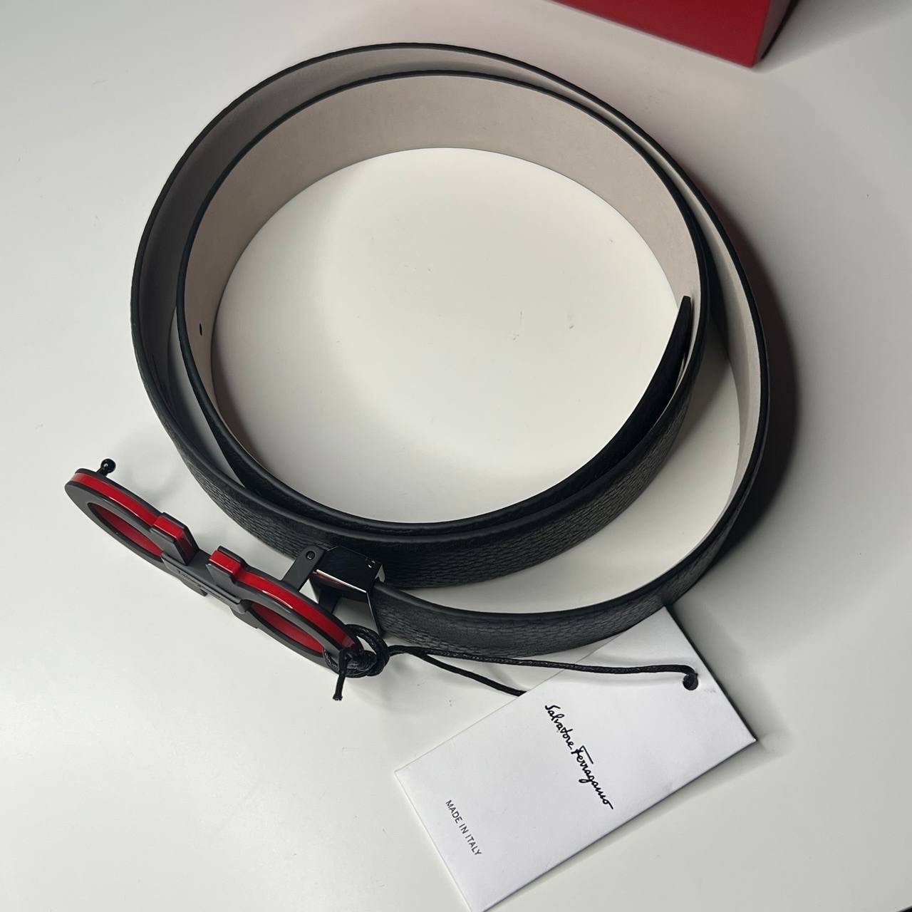 Black Pebbled Leather Salvatore Ferragamo Mens Belt with Black Buckle