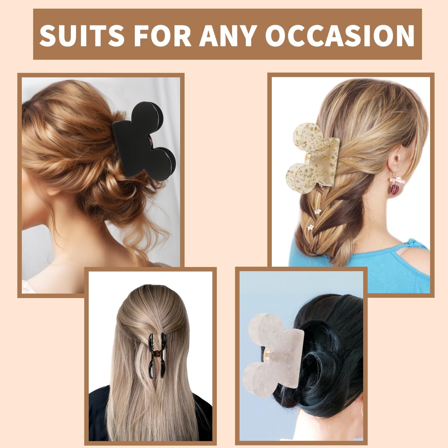 BENOSPACE 3Pcs Mouse Head Hair Claw Clips Acrylic White with Black Details