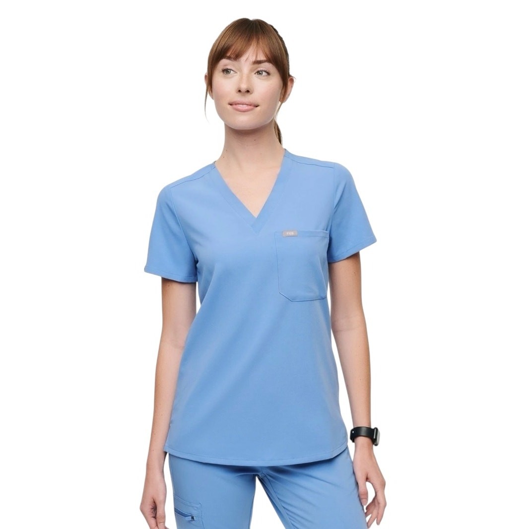 Figs Catarina One Pocket Scrub Top Ceil Blue Size Medium Slim Fit NEW WITH TAGS