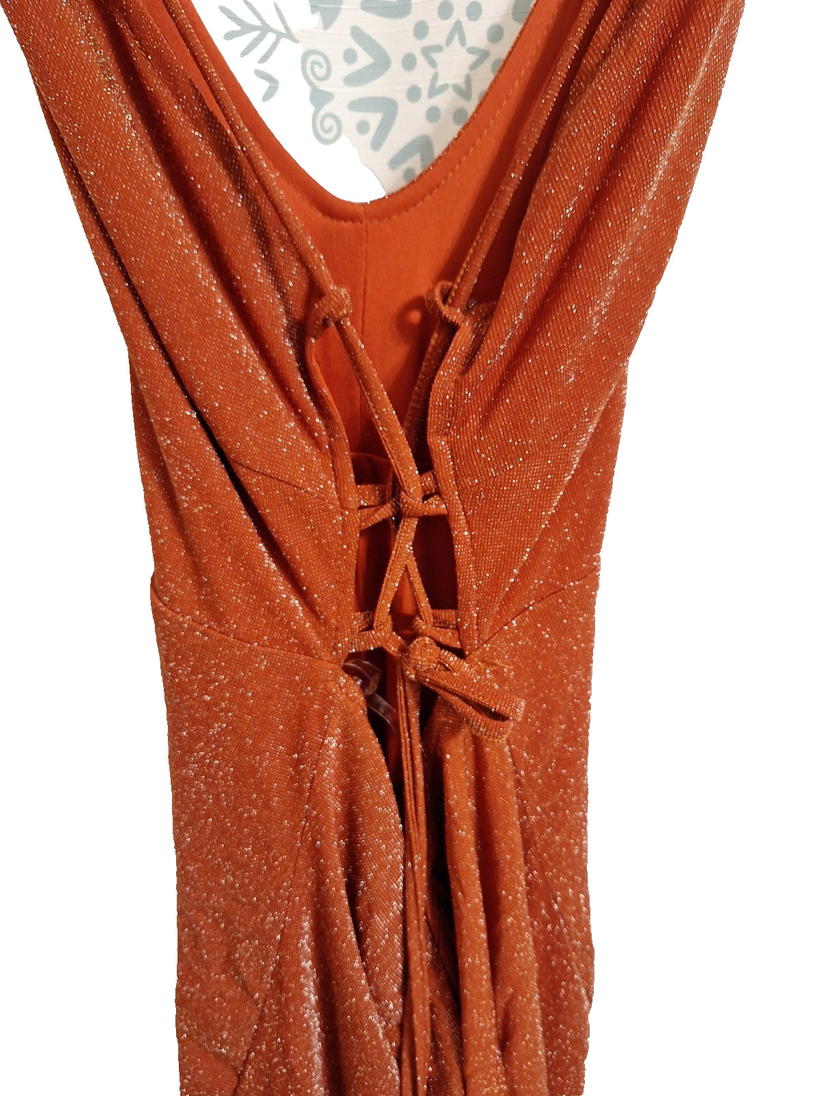 Fashion Nova Open Back Sparkly Maxi Dress, Burnt Orange, Size 2XL
