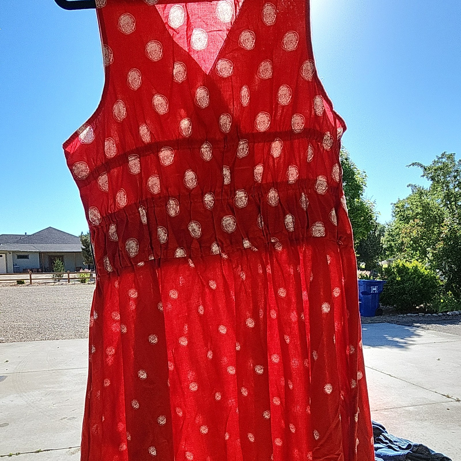 Women’s Red & White Polka Dot Sleeveless V-Neck A-Line Knee Dress Bow, L