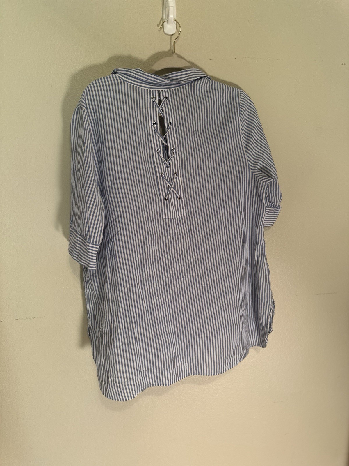 Linen Cotton Top Cowl Neck Shirt Slate Blue, Size Plus 2