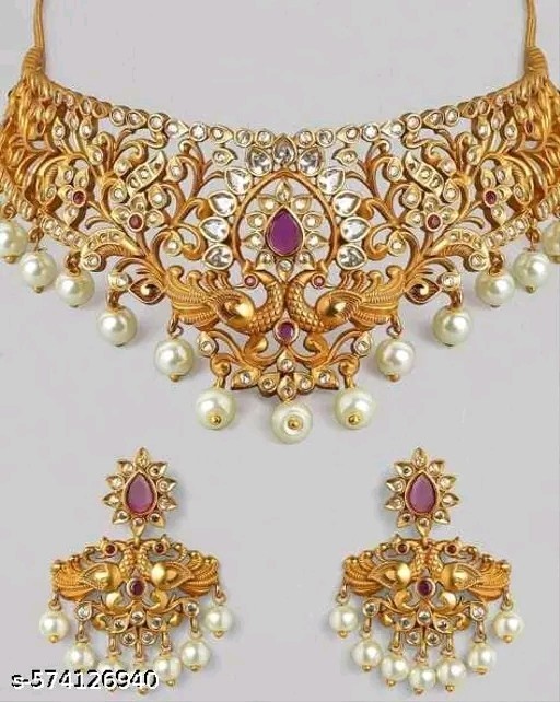 Indian Bollywood Gold Plated Kundan Choker Bridal Necklace Earrings Jewelry Set