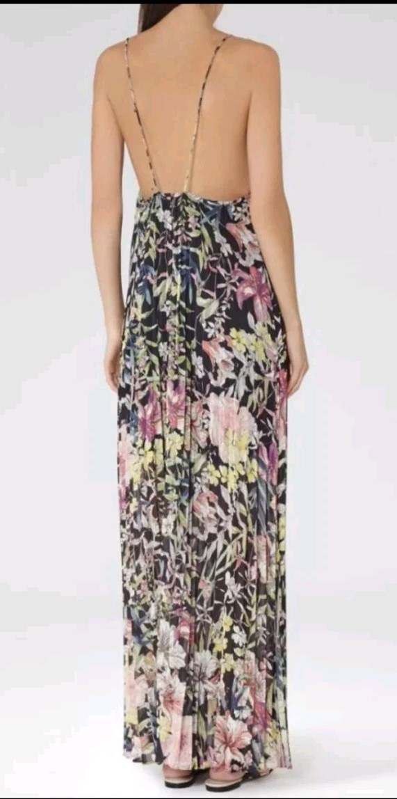 Reiss dress size 10 multicoloured maxi pleated ‘KYRA’ dress low back part lined