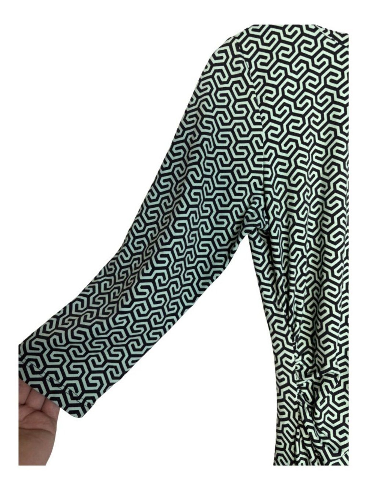 J.McLaughlin Catalina Cloth Ruched Dress Women Small Mint Black Geometric Print