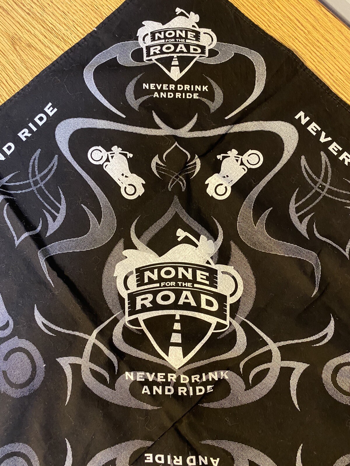 “None For The Road” Never Drink And Ride- Motorcycle Black & White Bandana-20X22