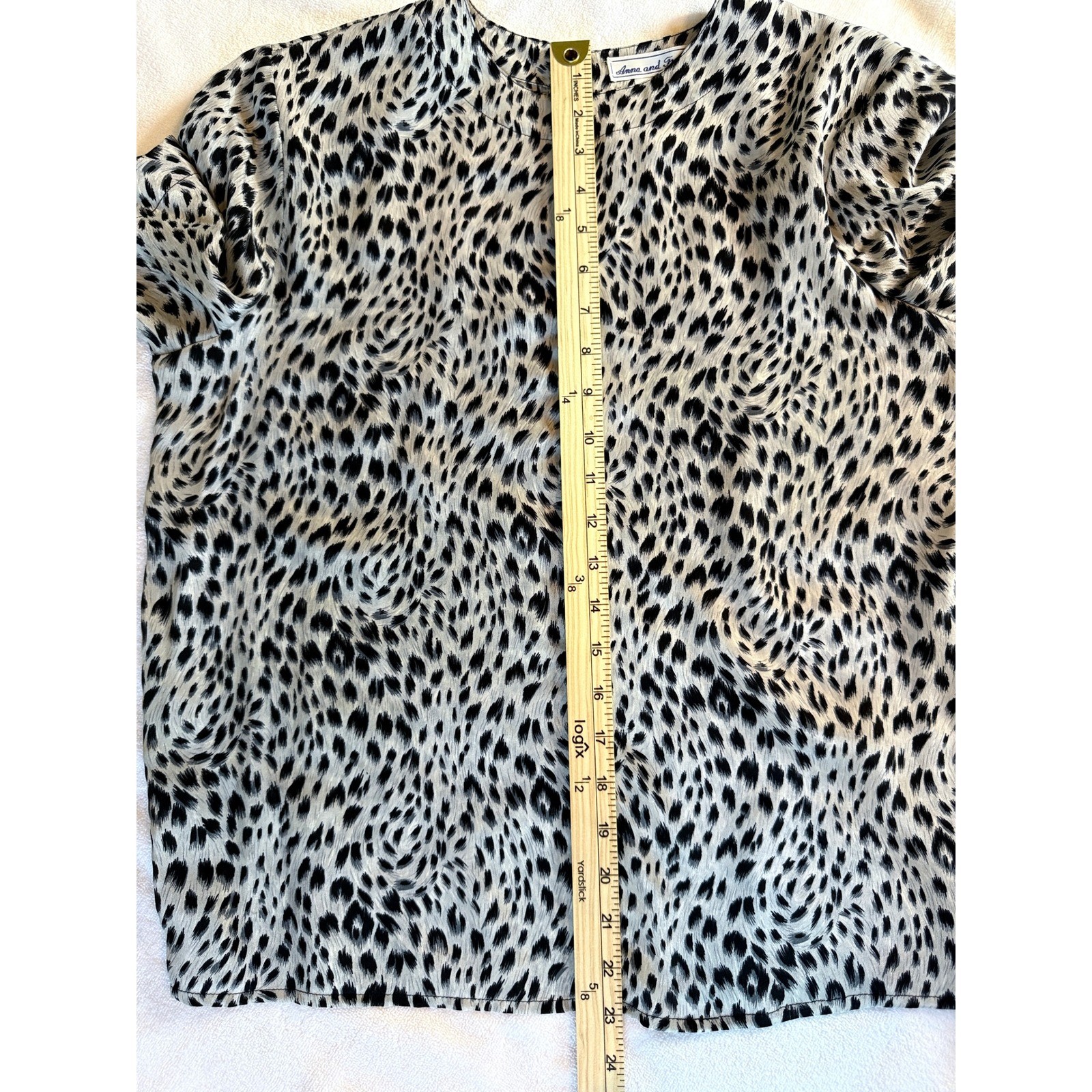 Anna and Frank Vintage Silk Animal Print Blouse Shoulder Pads NWT Black