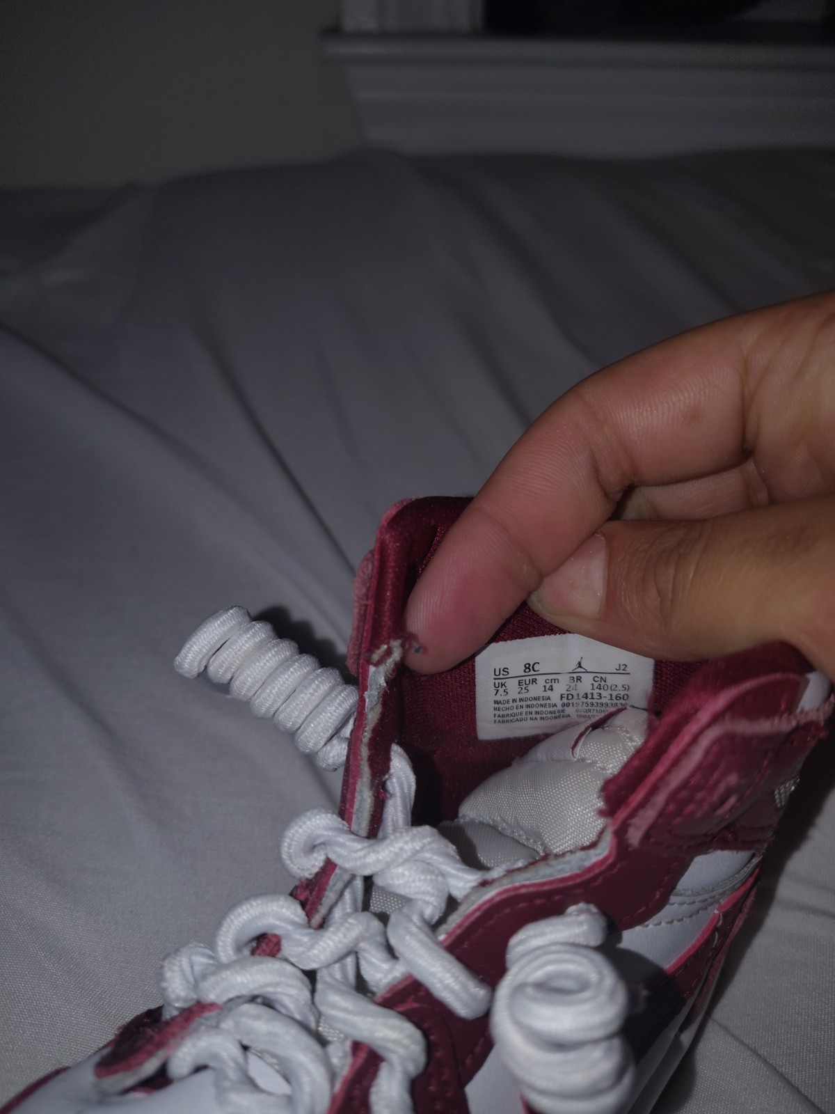 Jordan Air Jordan 1 High Top Burgundy/White Unisex Kids 8C Leather Sneaker