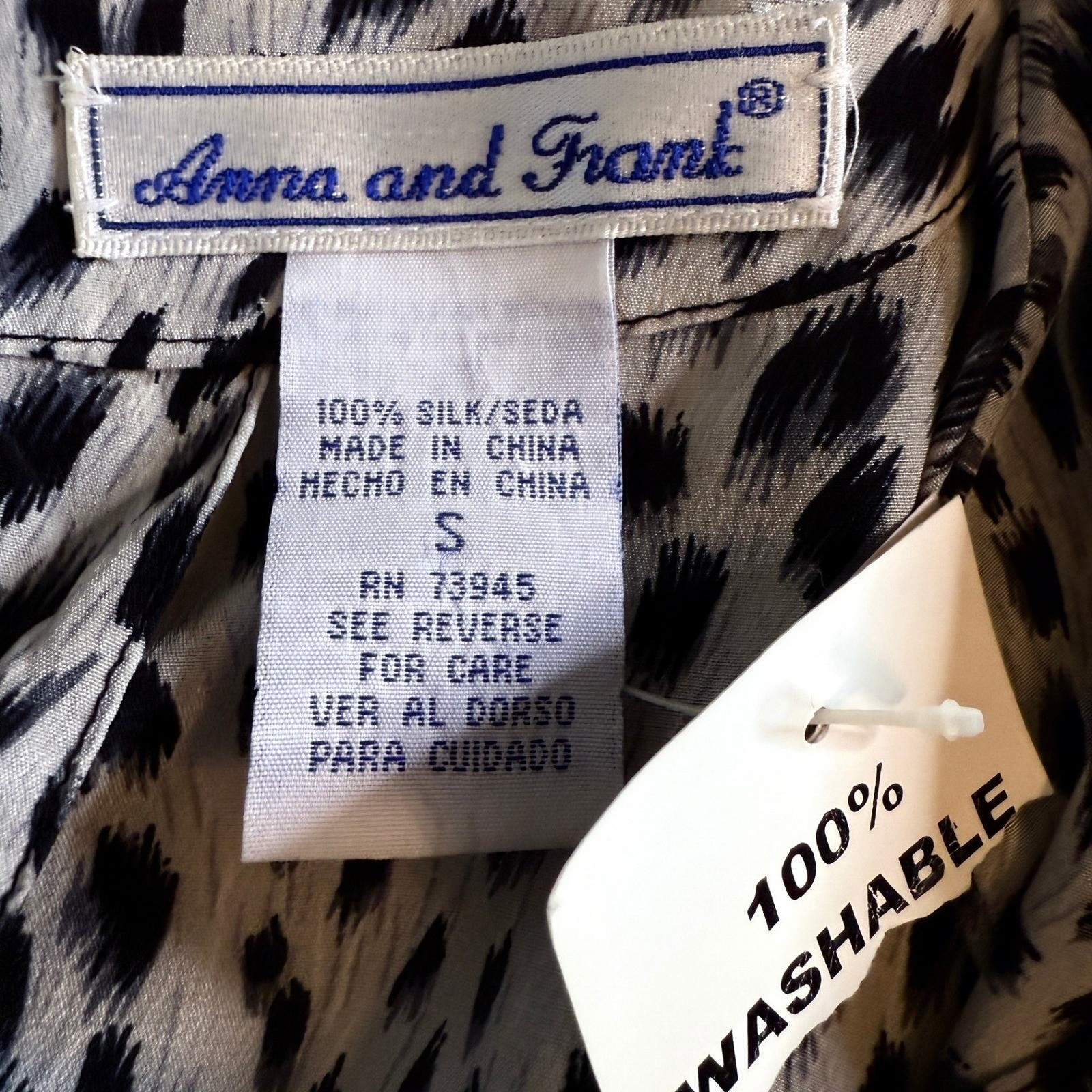 Anna and Frank Vintage Silk Animal Print Blouse Shoulder Pads NWT Black