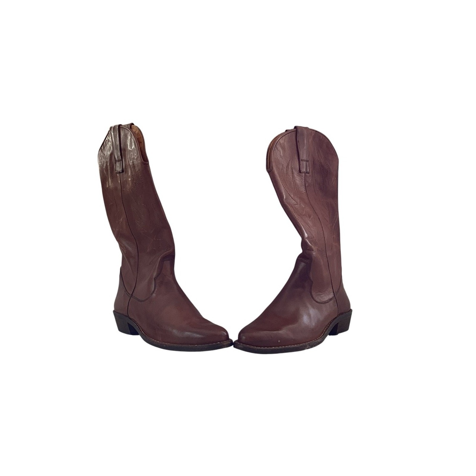 Vero Cuoio Vintage NEW Brown Leather Western Cowboy Boots Made in Italy