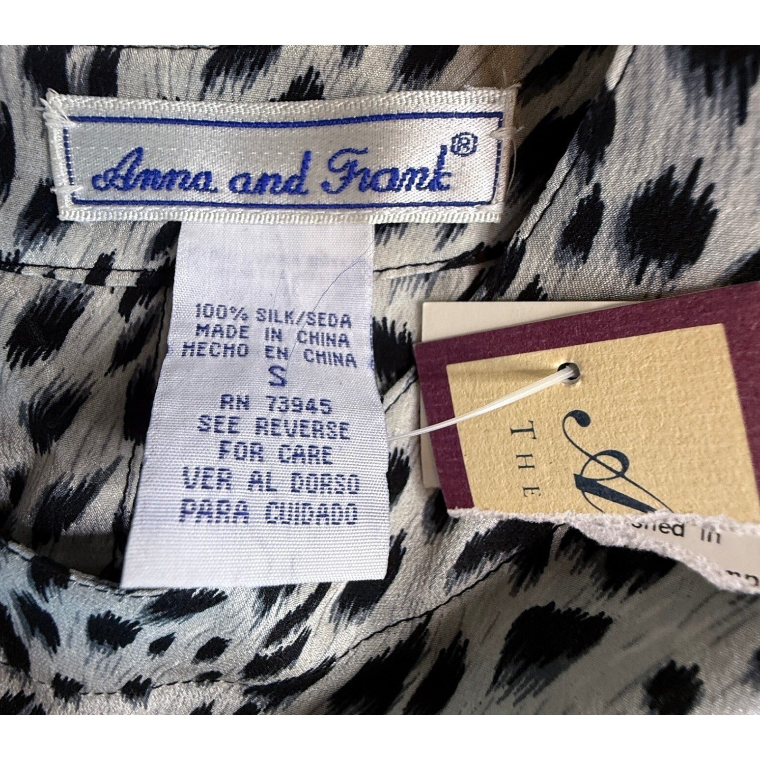 Anna and Frank Vintage Silk Animal Print Blouse Shoulder Pads NWT Black