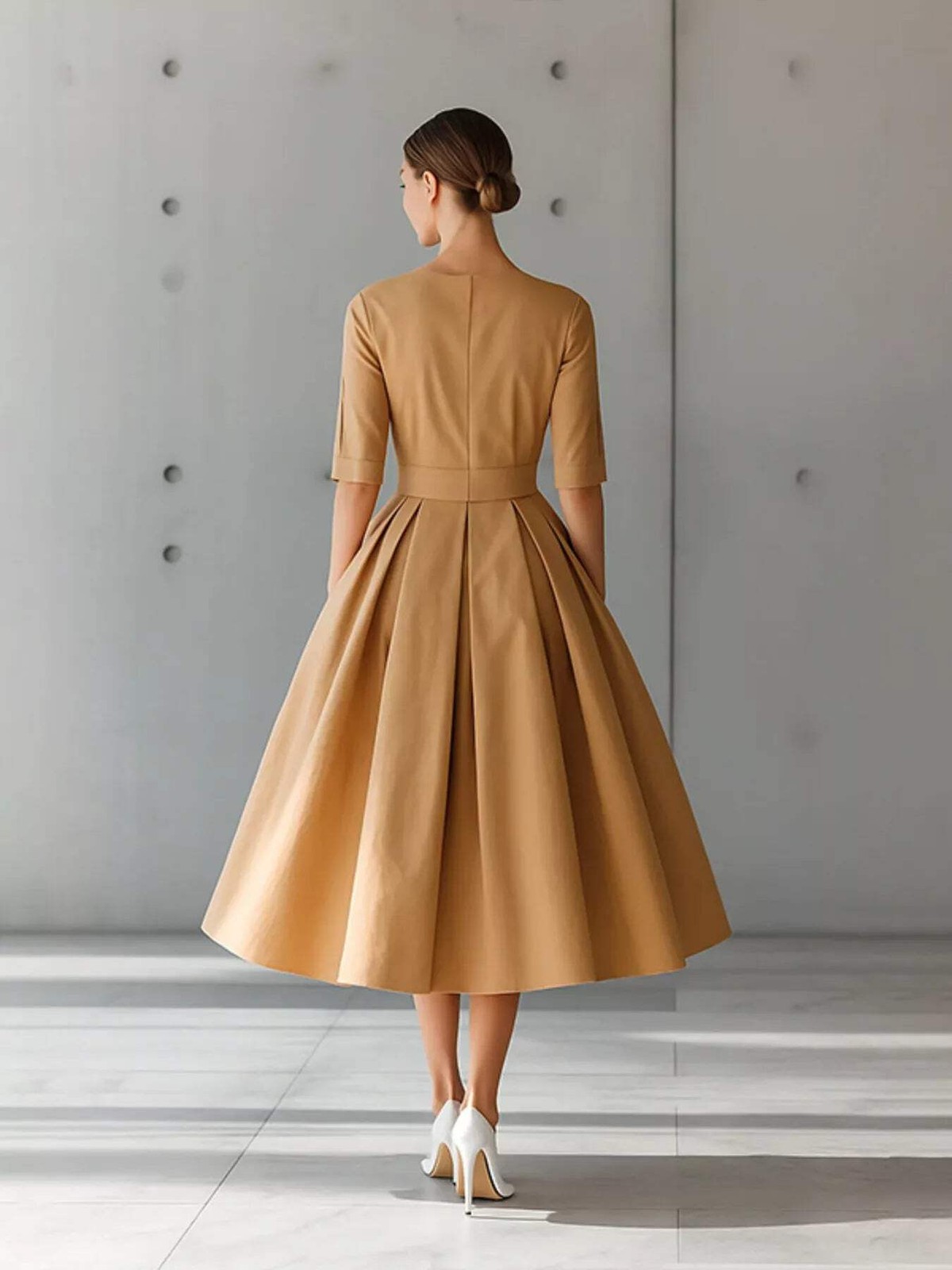 Round Neck A-Line Midi Dress