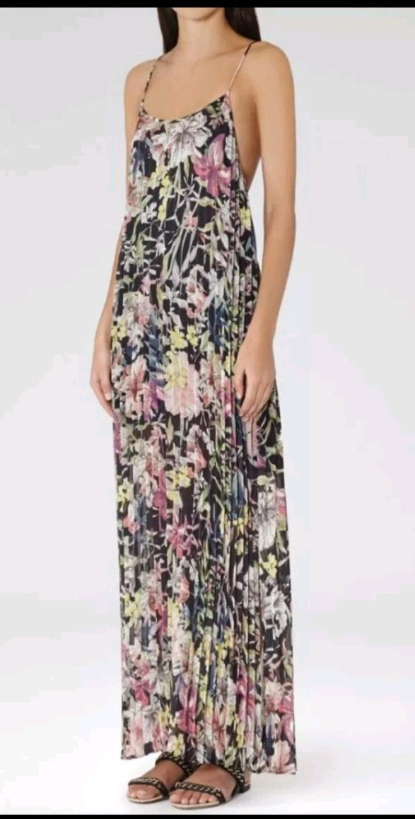 Reiss dress size 10 multicoloured maxi pleated ‘KYRA’ dress low back part lined