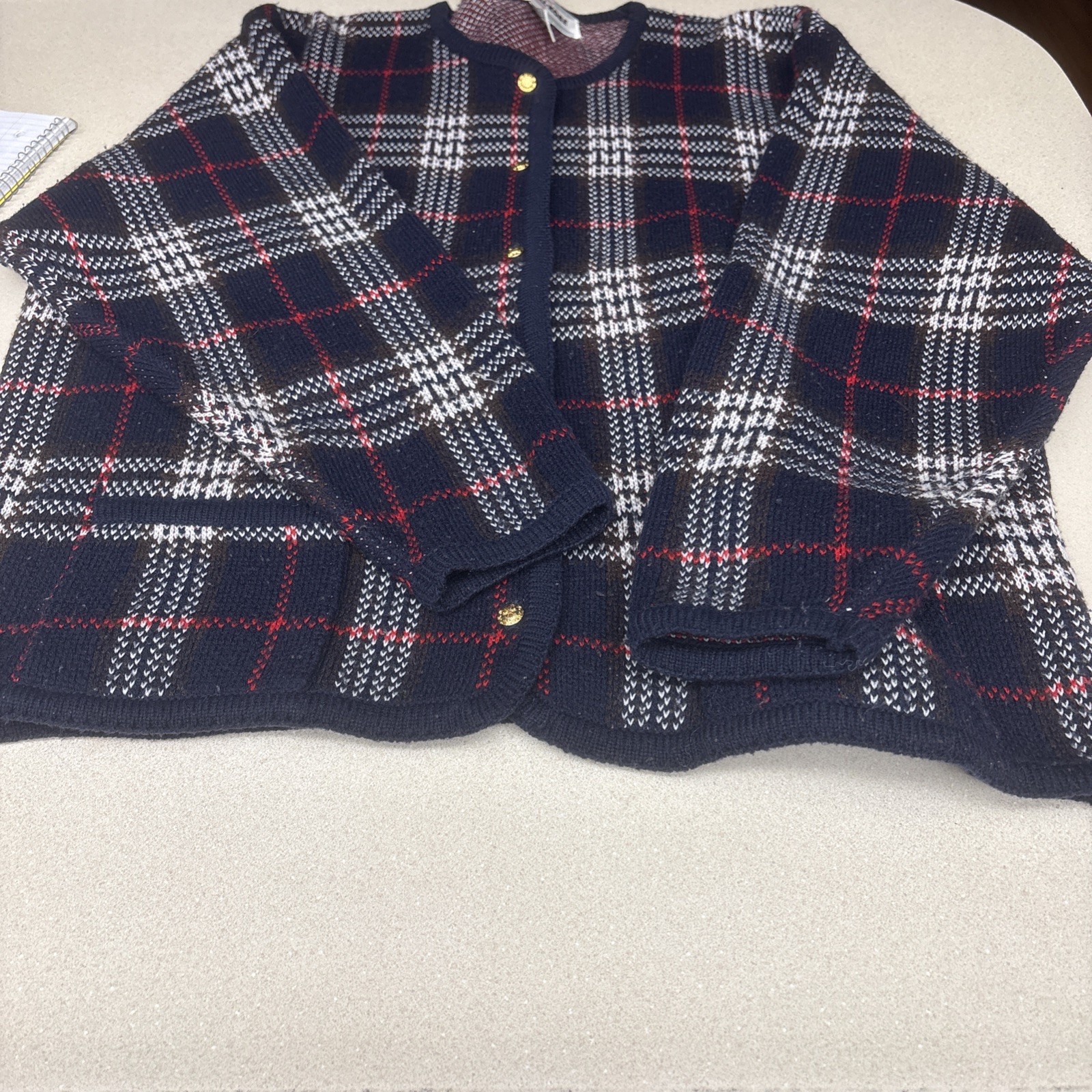 Vintage Crystal Kobe Plaid Cardigan Sweater, Size Medium Black Red With Pockets