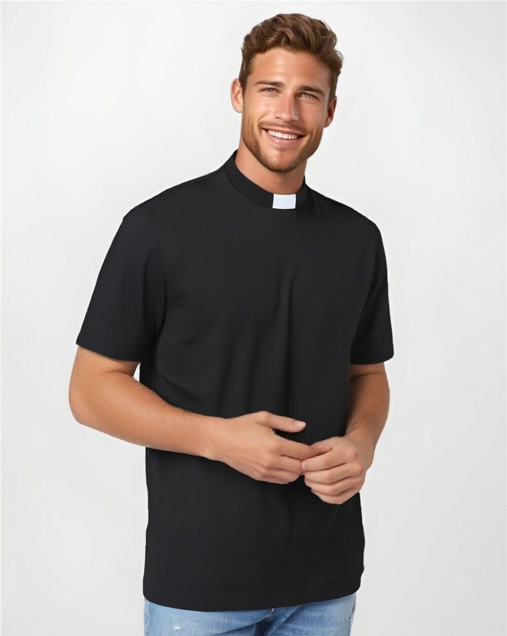 Clergy Shirt Priest Vicar T Shirt Pastor Shirts with Clerical Tab Collar