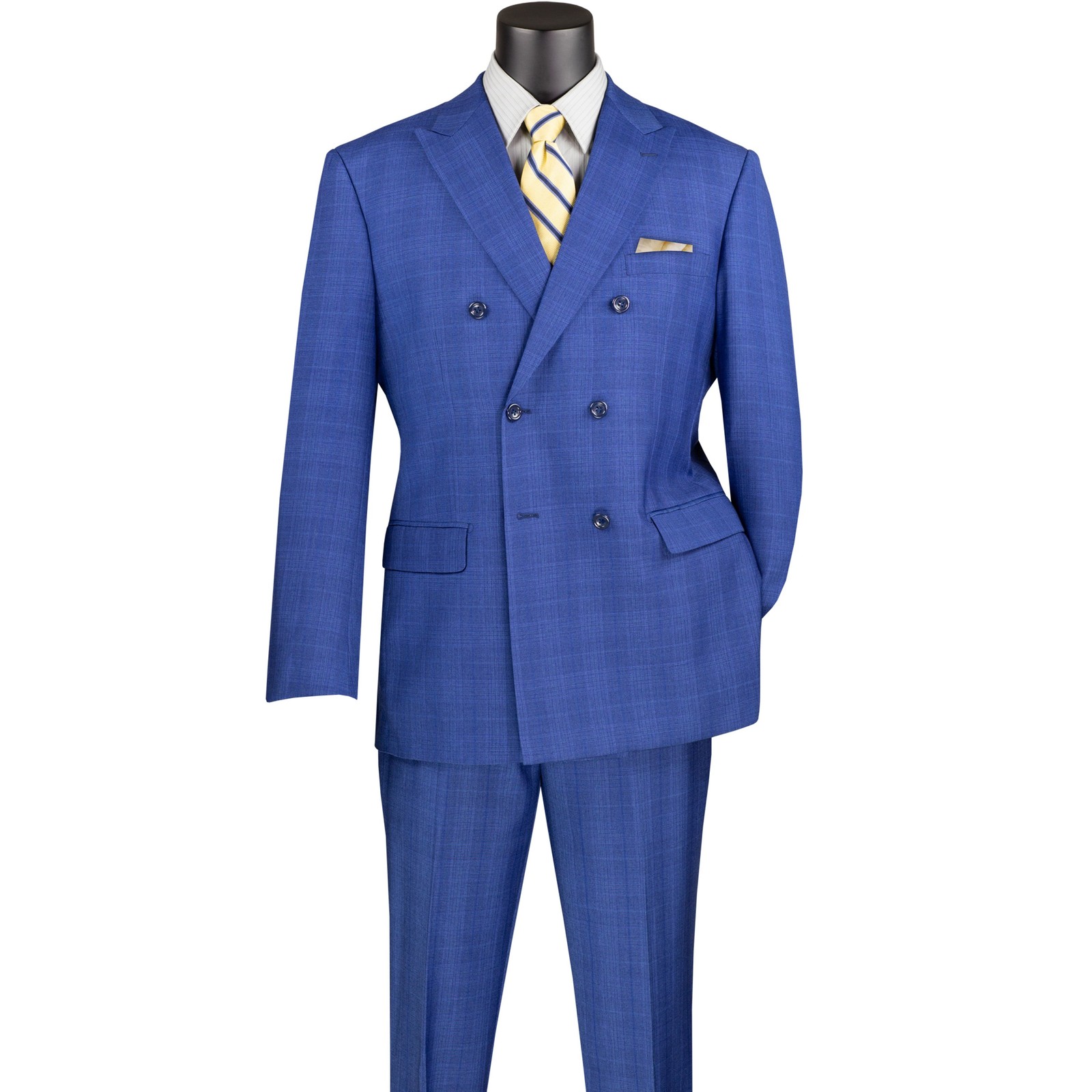 VINCI Men’s Blue Glen Plaid Double Breasted 6 Button Classic Fit Suit NEW