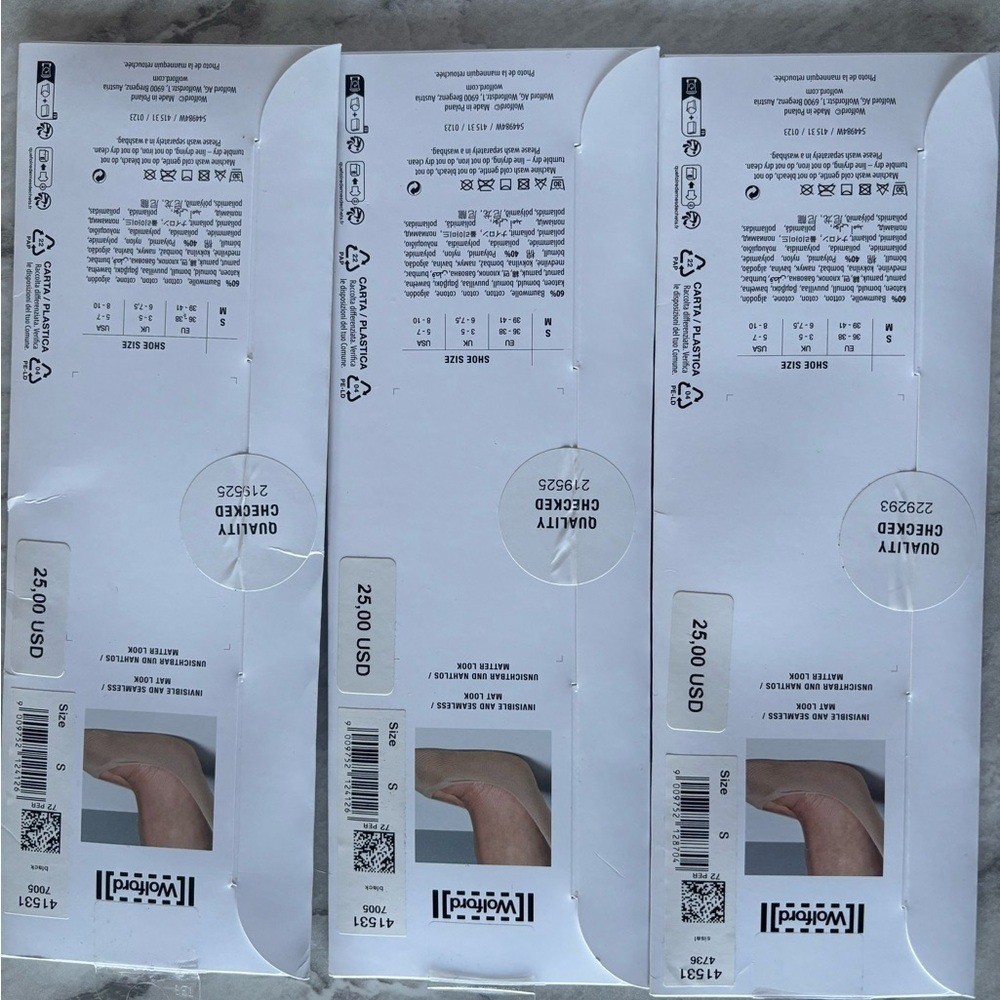 NEW Wolford Cotton Footsies Socks – 3 pair. One in Sisel and two in Black. Sz S