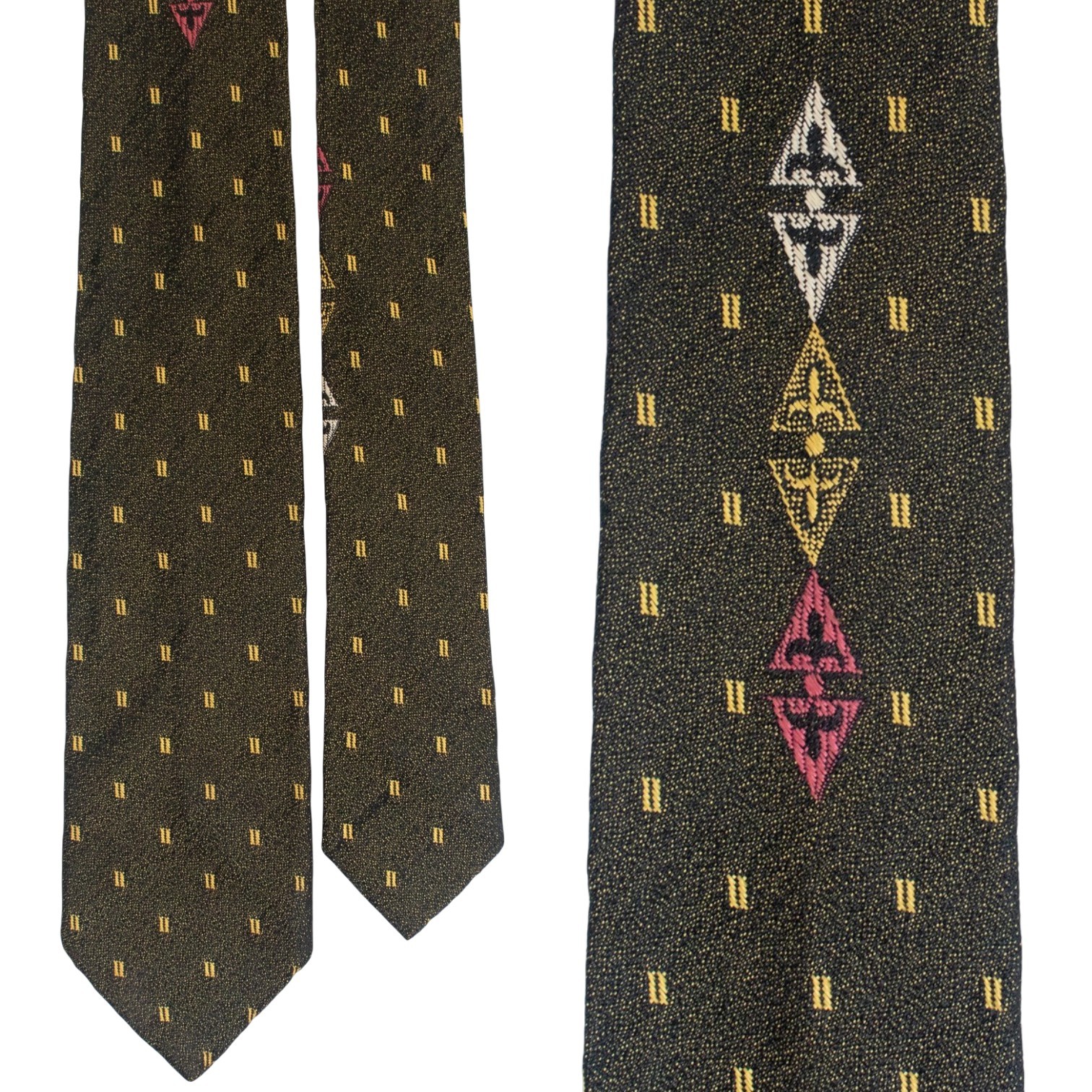 1950s Vintage Skinny Tie Black Olive Green Gold Fleck Atomic Mid Century Mod