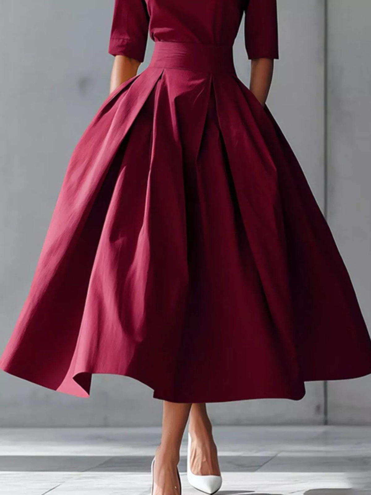 Round Neck A-Line Midi Dress